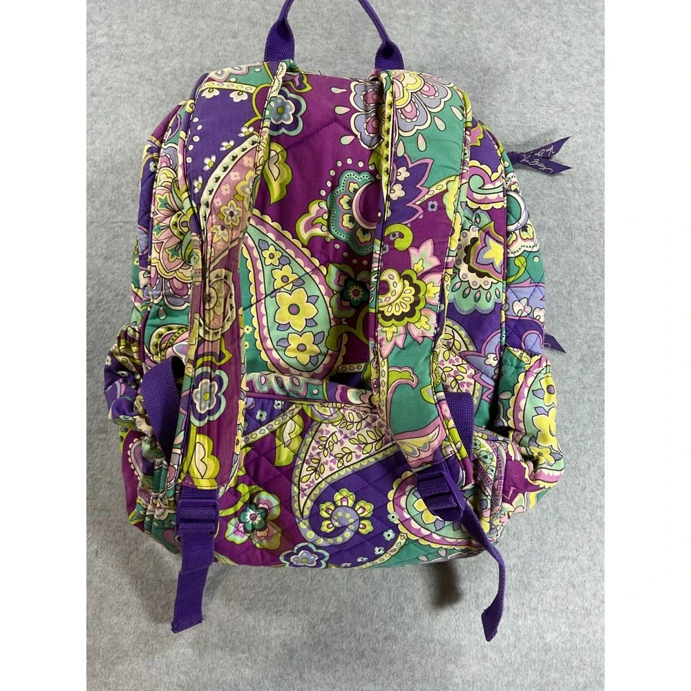 Vera Bradley Quilted Cotton Backpack Purple Green Paisley Floral Laptop Bag